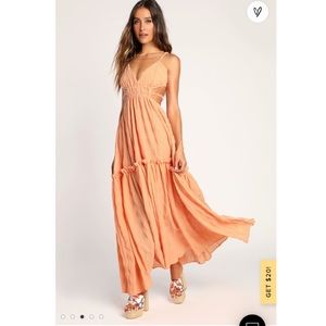 Back to Breezy Light Orange Backless Tiered Maxi Dress